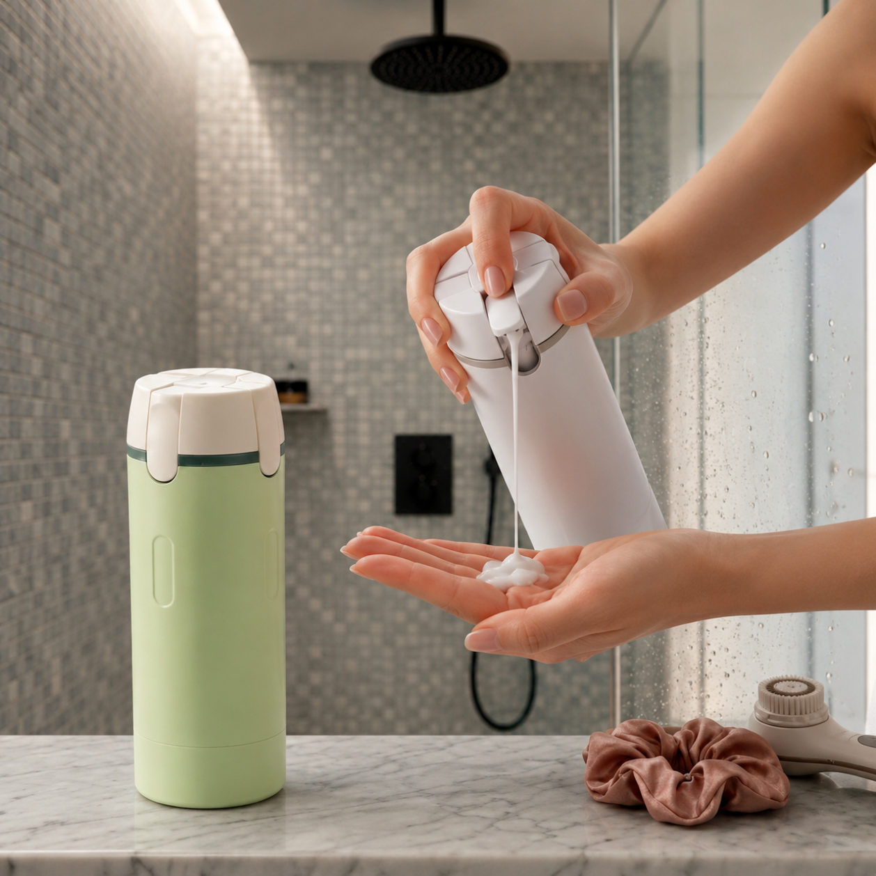 Lathr bottle with four inner compartments